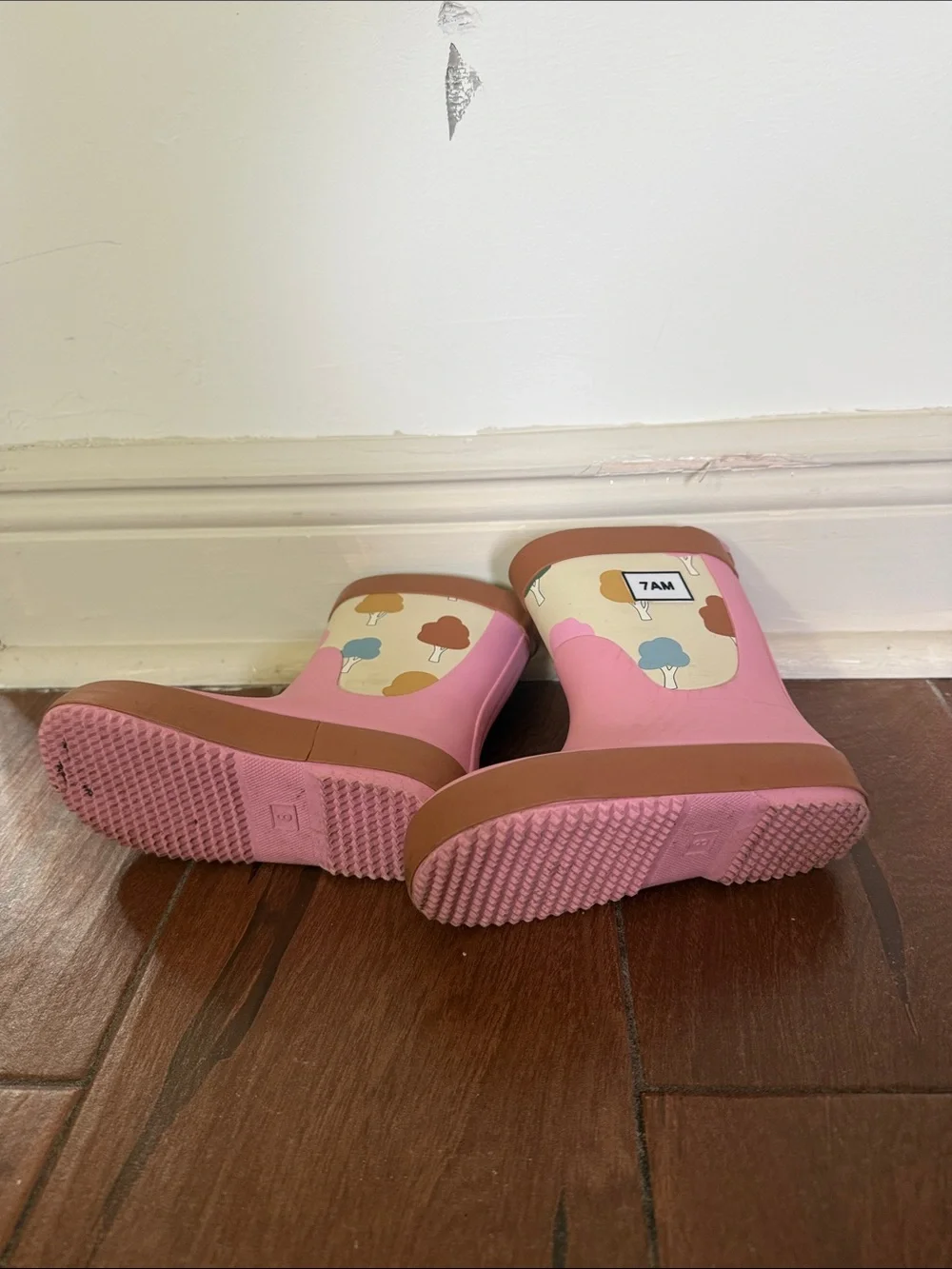 Kids' Pink Tree-Print Waterproof Rain Boots with Easy Pull Tabs